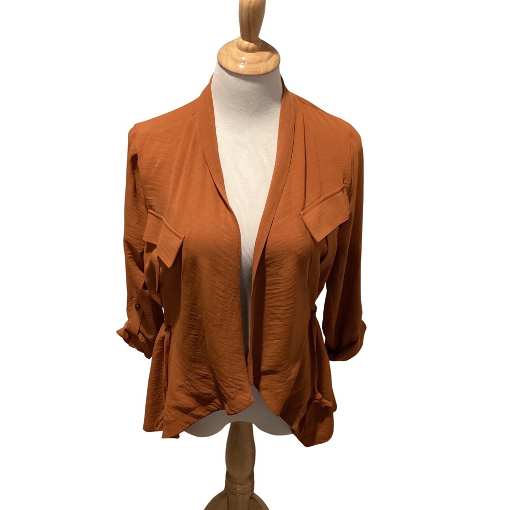 Rachel Zoe Rust Orange Ruched Waist Utility Jacket Blazer Women's XS
